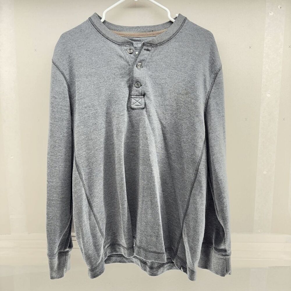 Eddie Bauer Mens Large Button Pullover Sweater Waffle Weave Blend Long Sleeve